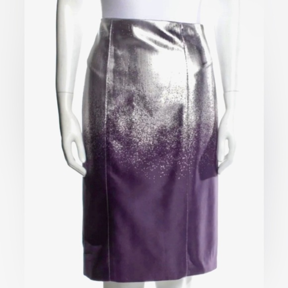 Carolina Herrera - A-line Metallic Silver, Gray & Purple Ombre Skirt$1495,All Products : American Fashion Style Bags On Sale